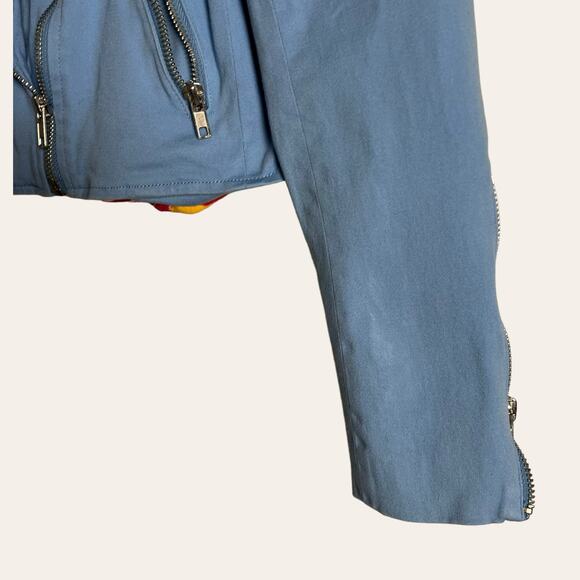 Color Me Courtney Dennis Blue Canvas Crop Biker Moto Jacket Size 4 - Picture 15 of 16